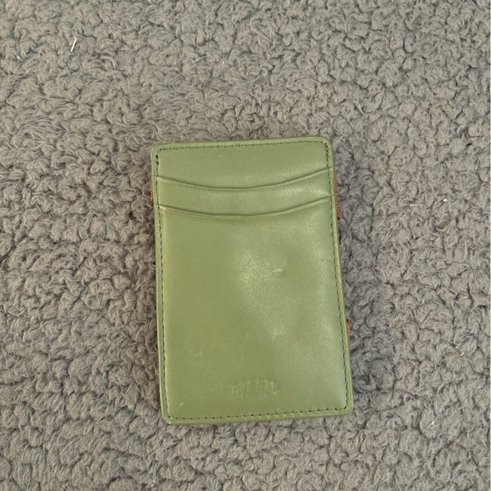fossil wallet mens brown green bifold leather billfold‎ business casual classy